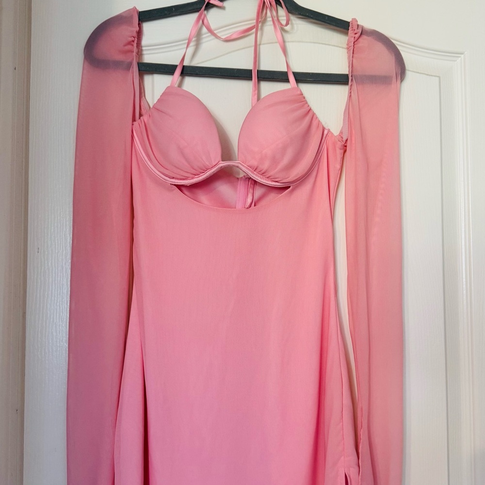 SHEIN Pink Mini Dress with Sheer Sleeves